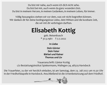 Anzeige von Elisabeth Kottig 