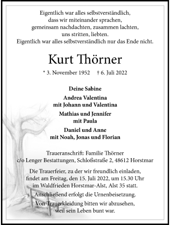 Anzeige von Kurt Thörner 