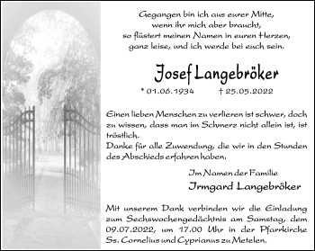 Anzeige von Josef Langebröker 