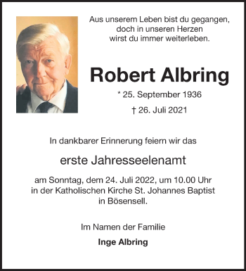 Anzeige von Robert Albring 