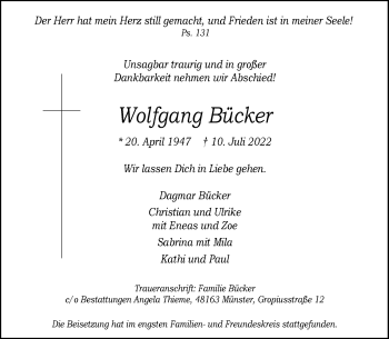 Anzeige von Wolfgang Bücker 
