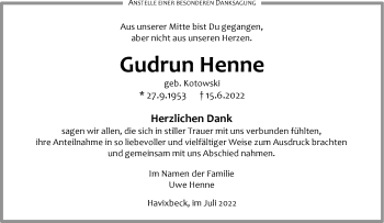 Anzeige von Gudrun Henne 