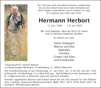 Anzeige von Hermann Herbort 