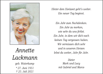 Anzeige von Annette Lackmann 