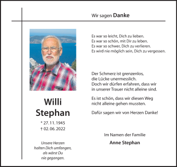 Anzeige von Willi Stephan 