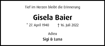 Anzeige von Gisela Baier 