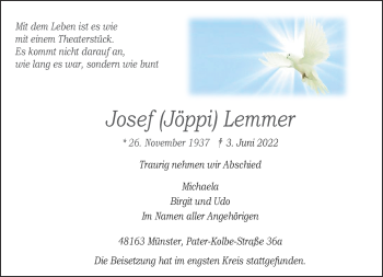 Anzeige von Josef Lemmer 