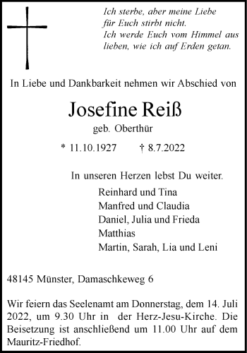 Anzeige von Josefine Reiß 