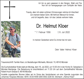 Anzeige von Helmut Kloer 