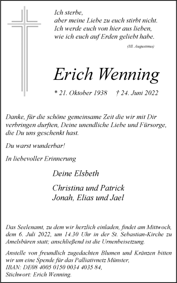 Anzeige von Erich Wenning 