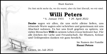 Anzeige von Willi Peters 