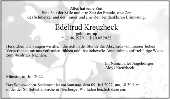 Anzeige von Edeltrud Kreuzheck 
