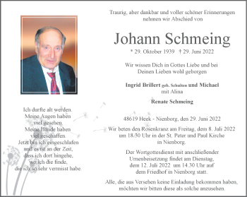 Anzeige von Johann Schmeing 