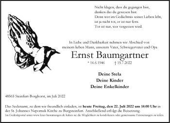 Anzeige von Ernst Baumgartner 