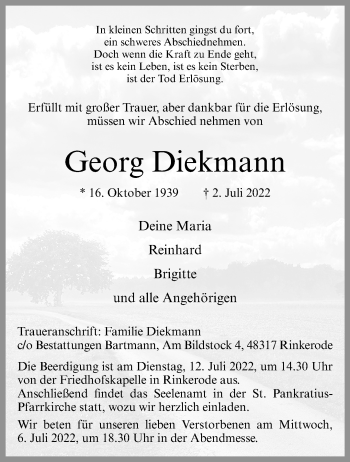 Anzeige von Georg Diekmann 