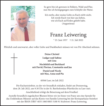 Anzeige von Franz Leiwering 