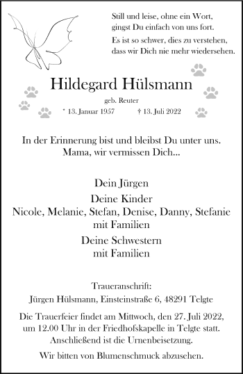 Anzeige von Hildegard Hülsmann 