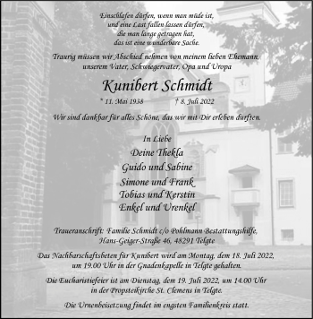 Anzeige von Kunibert Schmidt 