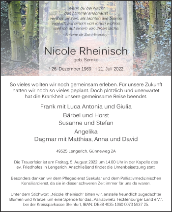 Anzeige von Nicole Rheinisch 