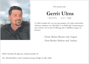 Anzeige von Gerrit Ulms 