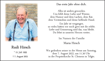 Anzeige von Rudi Hirsch 