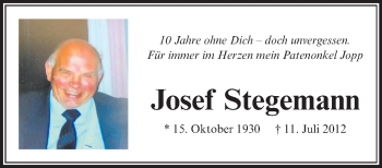 Anzeige von Josef Stegemann 