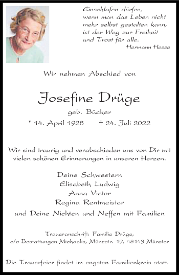 Anzeige von Josefine Drüge 