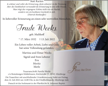 Anzeige von Trude Wecks 