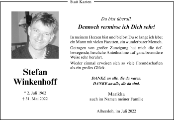 Anzeige von Stefan Winkenhoff 