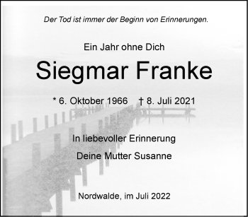 Anzeige von Siegmar Franke 