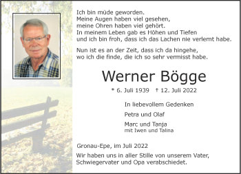 Anzeige von Werner Bögge 