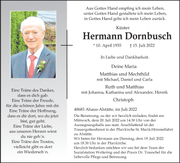 Anzeige von Hermann Dornbusch 