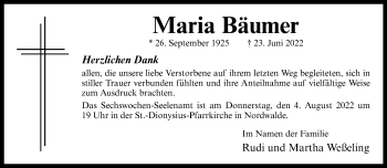 Anzeige von Maria Bäumer 