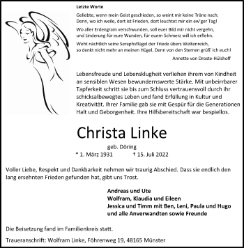 Anzeige von Christa Linke 