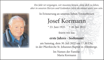 Anzeige von Josef Kormann 