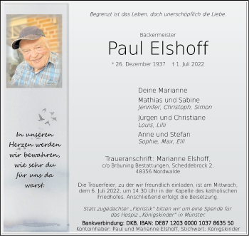 Anzeige von Paul Elshoff 