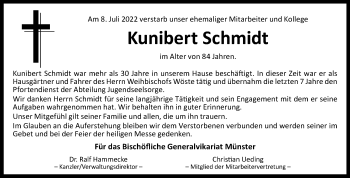 Anzeige von Kunibert Schmidt 