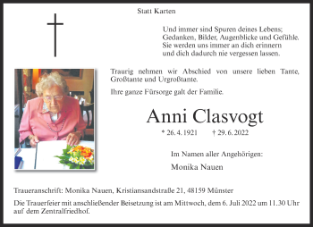 Anzeige von Anni Clasvogt 