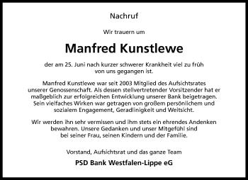 Anzeige von Manfred Kunstlewe 