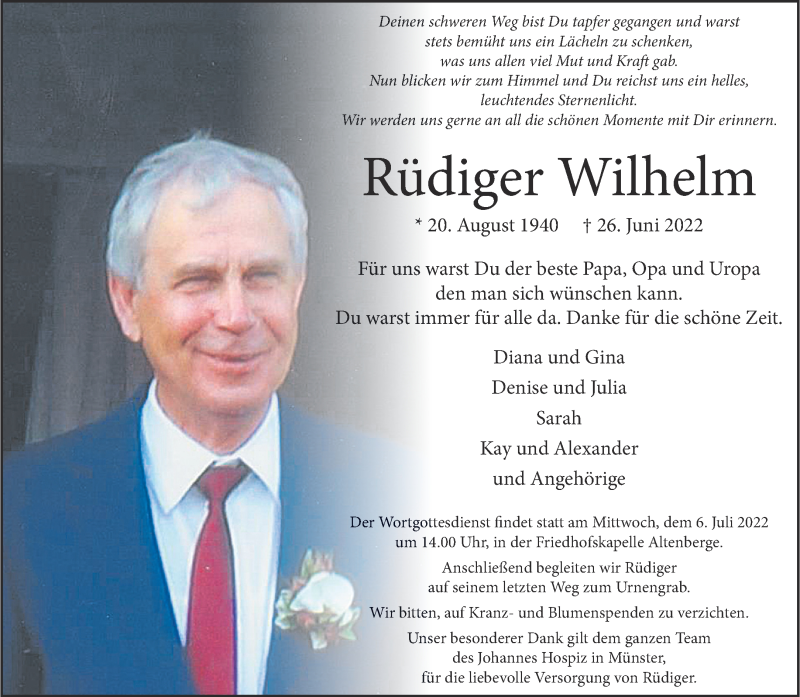  Traueranzeige für Rüdiger Wilhelm vom 02.07.2022 aus 