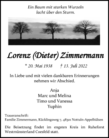 Anzeige von Lorenz Zimmermann 
