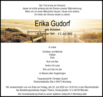 Anzeige von Erika Gudorf 