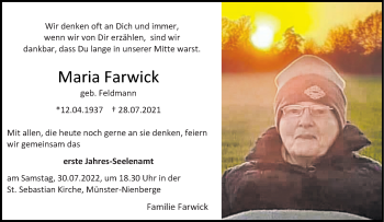 Anzeige von Maria Farwick 