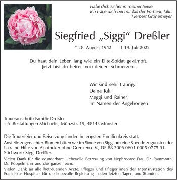 Anzeige von Siegfried Dreßler 