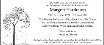 Anzeige von Margret Hartkamp 
