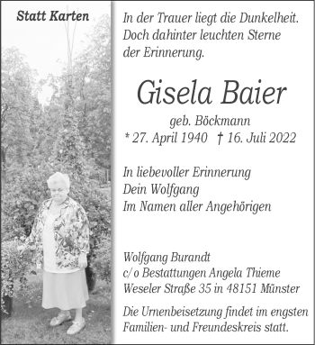 Anzeige von Gisela Baier 