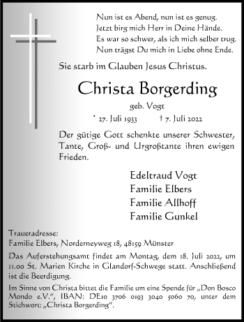Anzeige von Christa Borgerding 