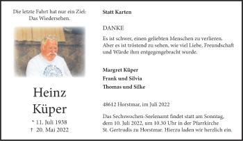Anzeige von Heinz Küper 