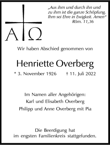Anzeige von Henriette Overberg 