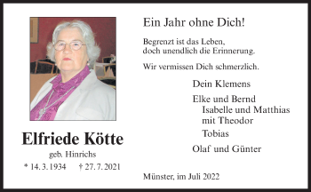Anzeige von Elfriede Kötte 